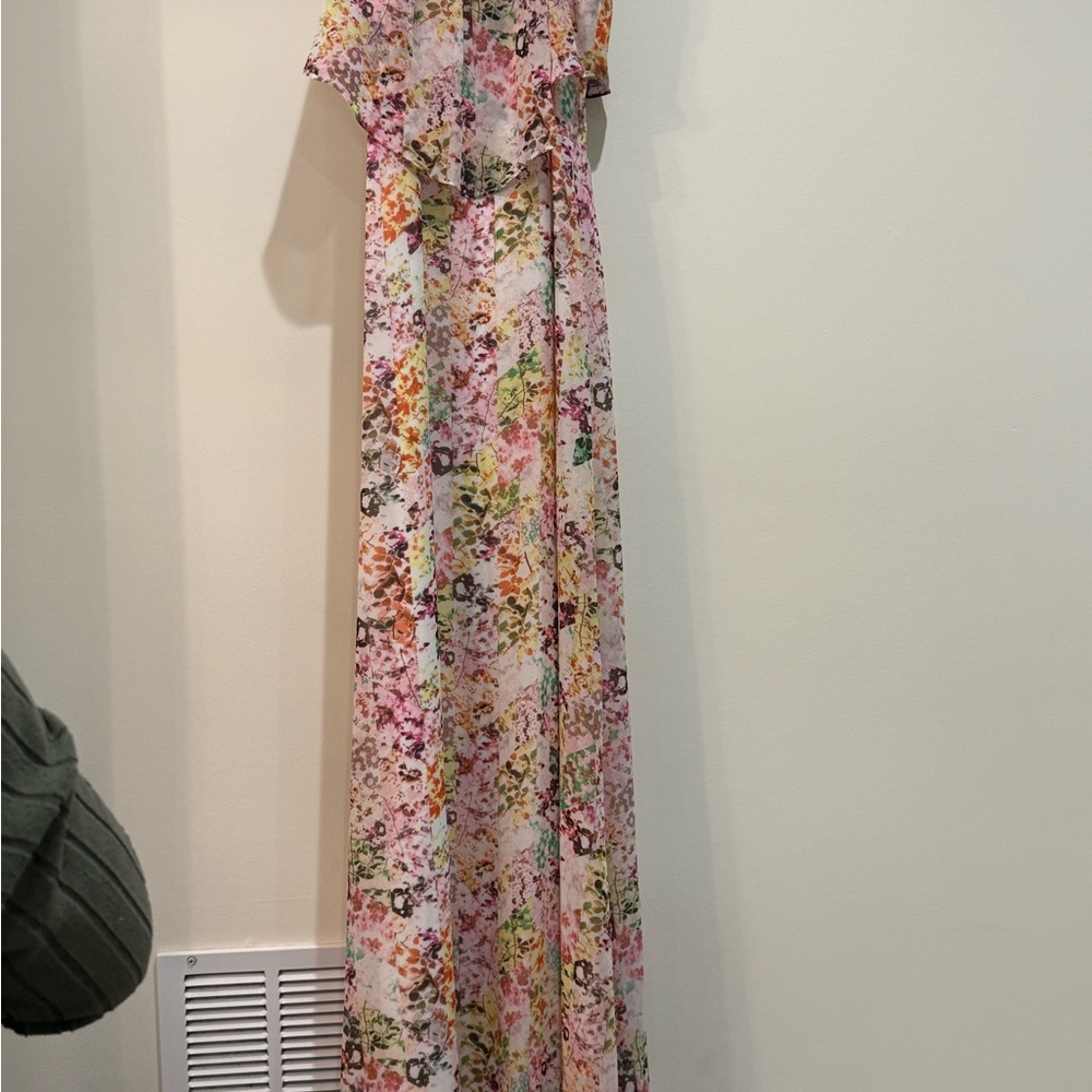 Jessica Simpson Pink and Yellow One Shoulder Sundress